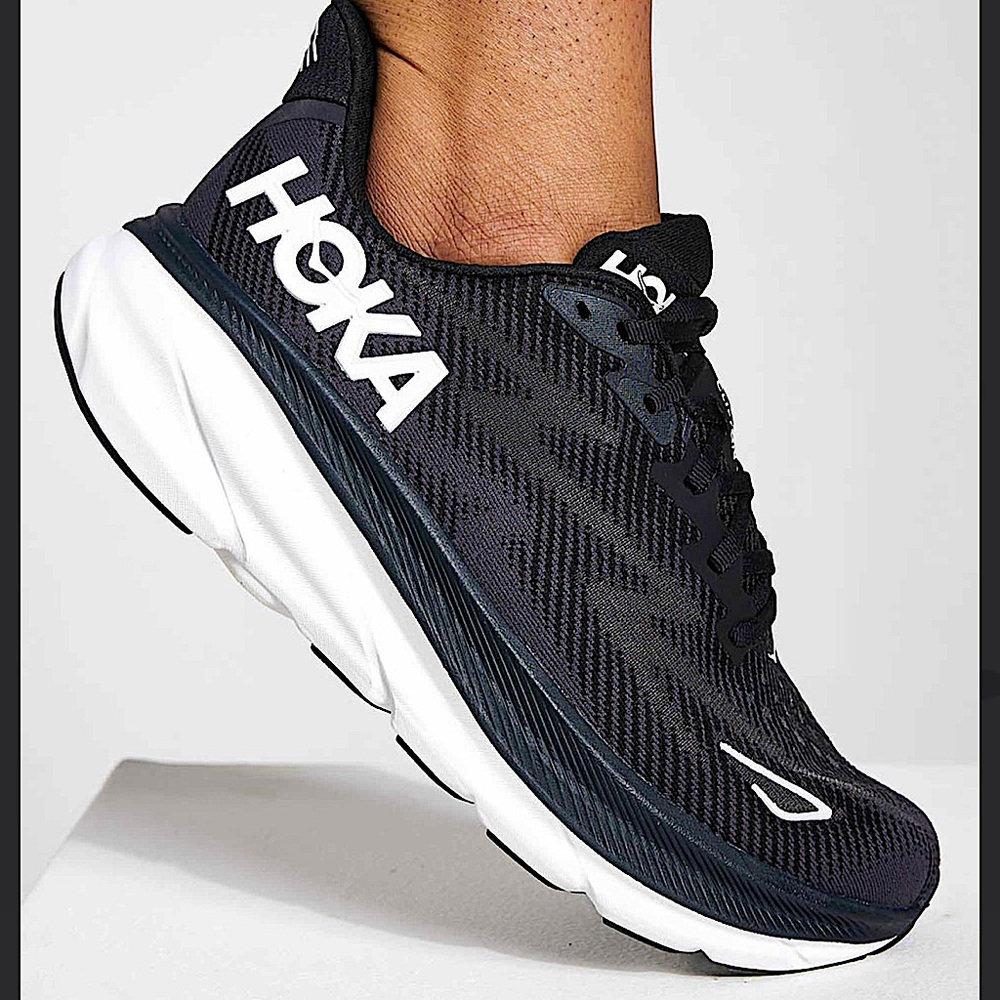 HOKA One One Clifton 9 Sneakers in Black and White